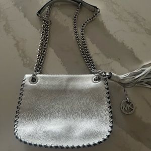 Michael Kors  silver leather crossbody handbag